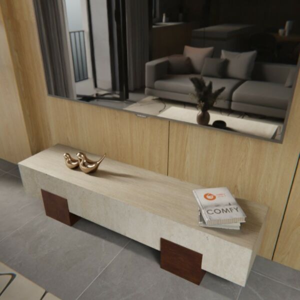 طاولة تلفزيون رخام ترافنتينو - بيج