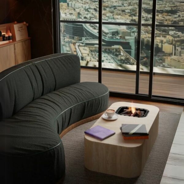 طاولة قهوة رخام ترافنتينو مع موقد - بيج