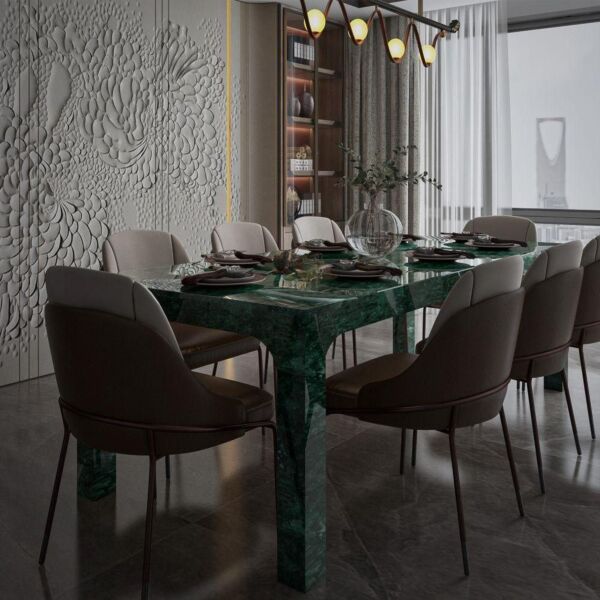 طاولة طعام رخام طبيعي 8 اشخاص - اخضر