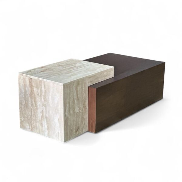 طاولة قهوة بيجاد رخام ترافنتينو وخشب