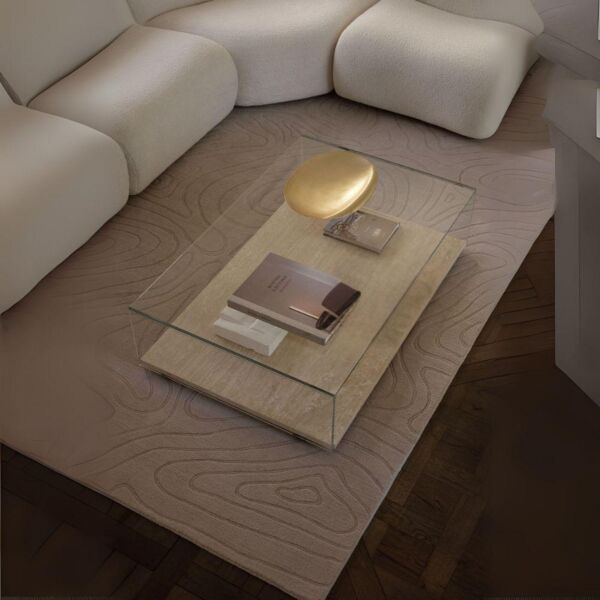 طاولة قهوة زجاج ورخام ترافنتينو طبيعي