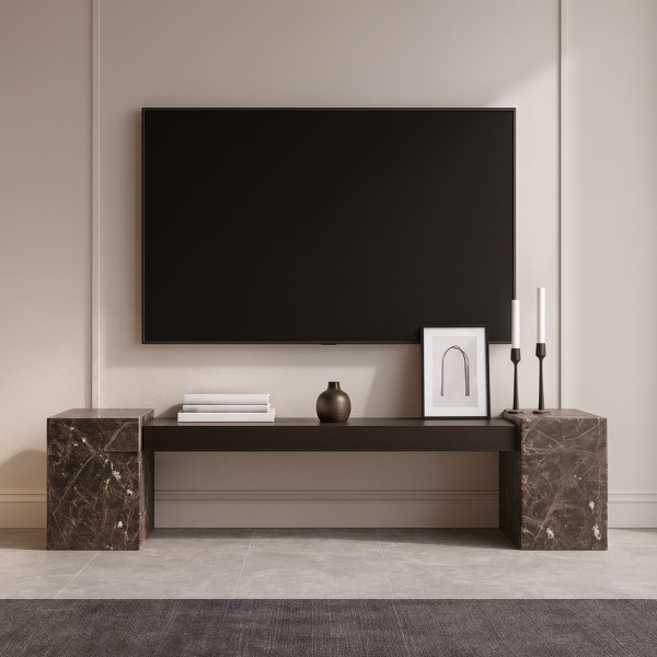 طاولة تلفزيون خشب الجوز و اطراف رخام طبيعي