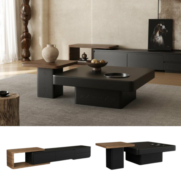 طقم طاولات من مجموعة طويق الدرعية خشبية أسود - قطعتين