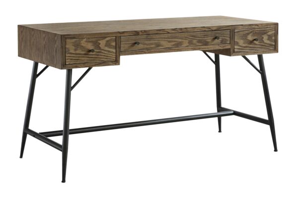 طاولة مكتب نولان ذو 3 أدراج من المعدن والبلوط المصقول