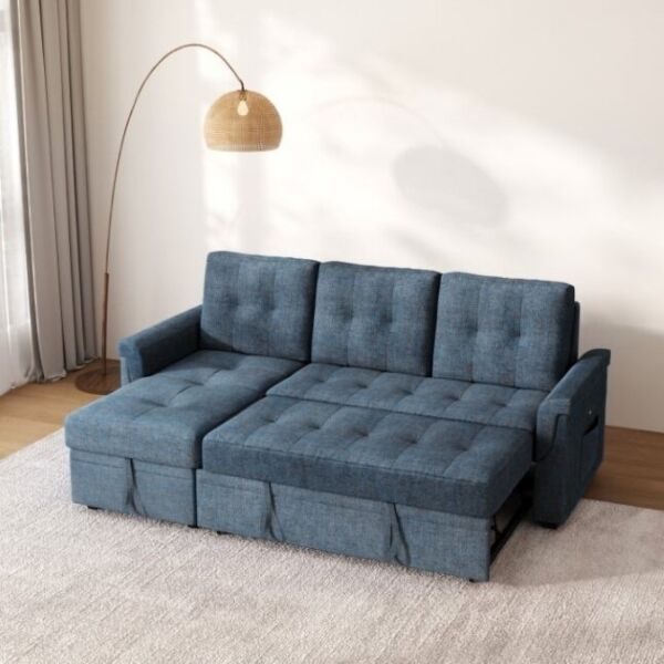 كنب سرير زاوية مع شاحن بورفال - كحلي