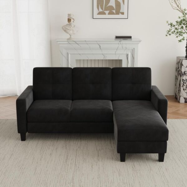 كنب زاوية مخمل حرف L موريتا - اسود