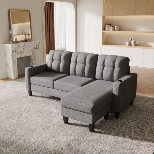 كنب زاوية مع 2 حامل أكواب فاولا - رمادي