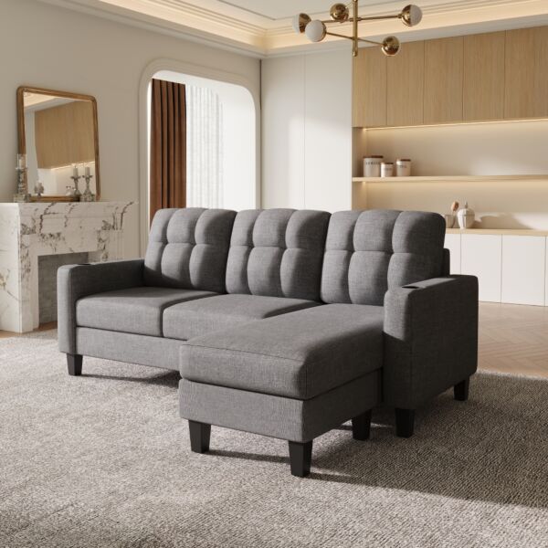 كنب زاوية مع 2 حامل أكواب فاولا - رمادي