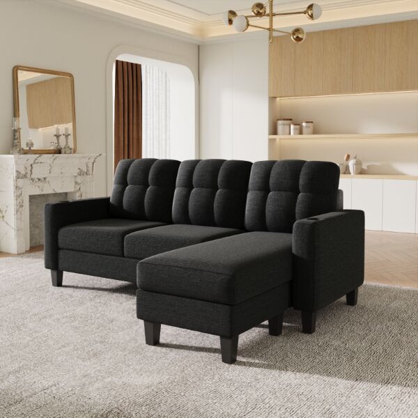 كنب زاوية مع 2 حامل أكواب فاولا - اسود