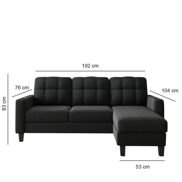 كنب زاوية مع 2 حامل أكواب فاولا - اسود