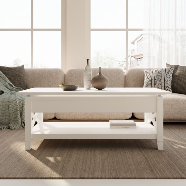 طاولة قهوة جينو بسطح رفع وتخزين داخلي - ابيض