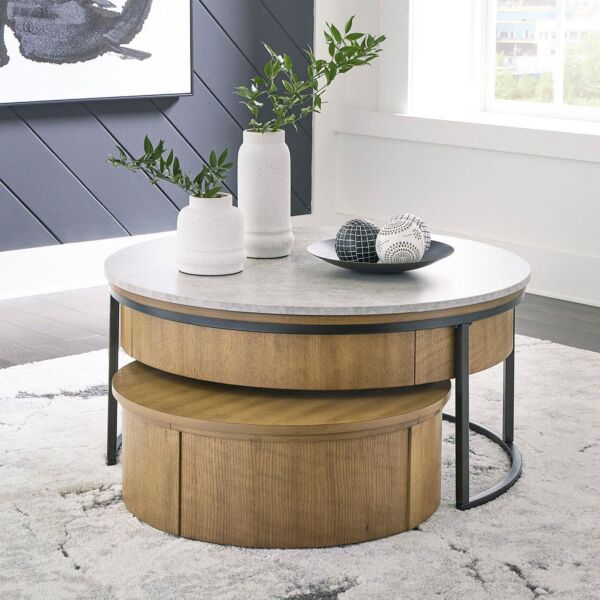 طقم طاولات قهوة 3 قطع فريدلي - بني ورمادي