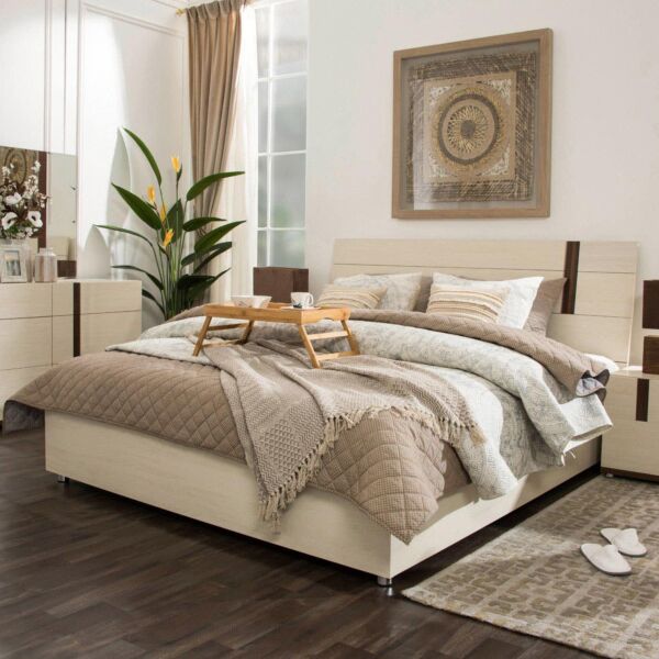 طقم غرفة نوم جيومتريك حجم مزدوج - 5 قطع - بيج