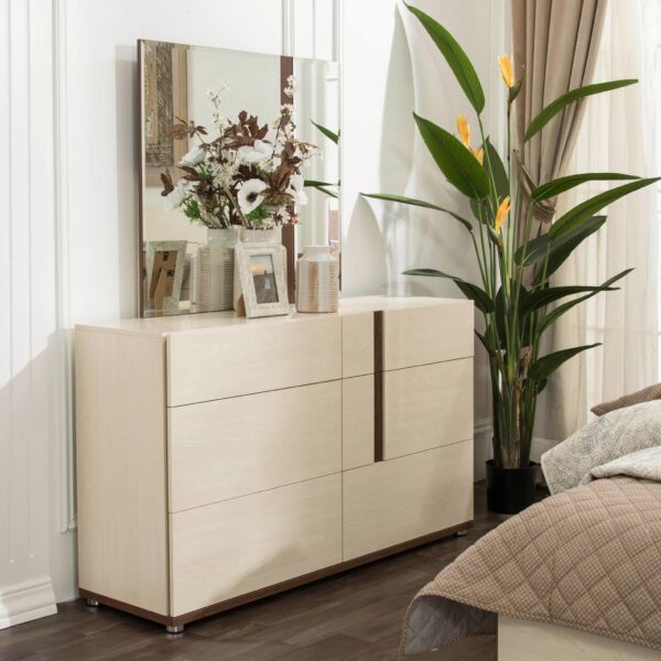 طقم غرفة نوم جيومتريك حجم مزدوج - 5 قطع - بيج