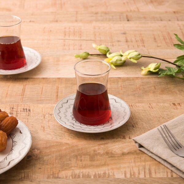 طقم بيالات شاي 170 مل مع صحون باكر 6 أشخاص