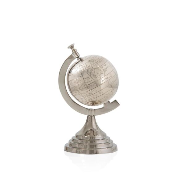 تحفة ديكور جينتل للكرة الأرضية حجم صغير  -  فضي