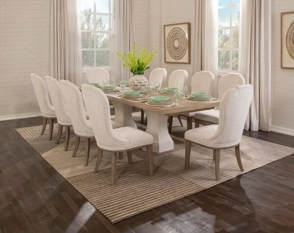 طقم طاولة طعام جورلينا - 10 كراسي - رمادي فاتح وبني