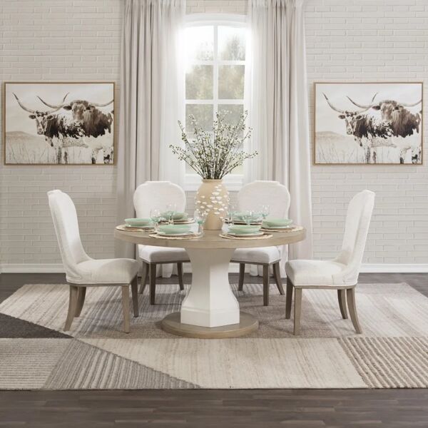 طقم طاولة طعام جورلينا - 6 كراسي - رمادي فاتح وبني