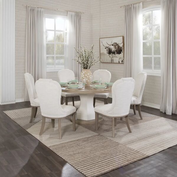 طقم طاولة طعام جورلينا - 6 كراسي - رمادي فاتح وبني