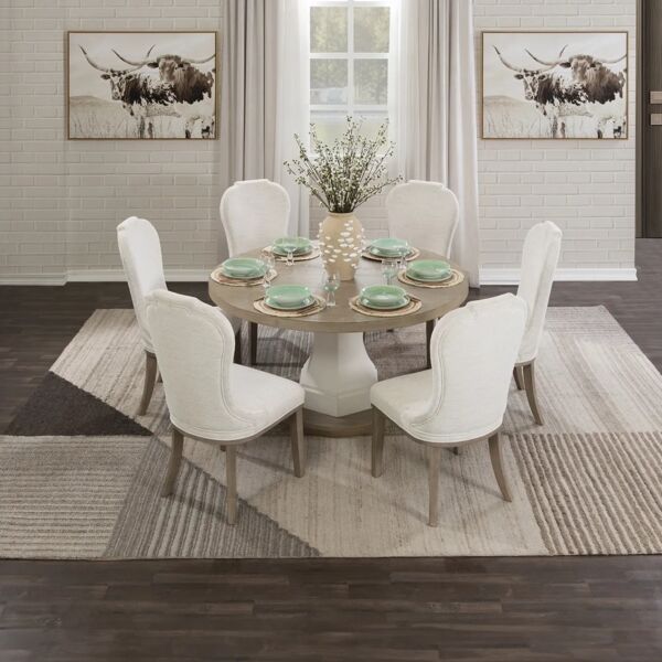 طقم طاولة طعام جورلينا - 6 كراسي - رمادي فاتح وبني