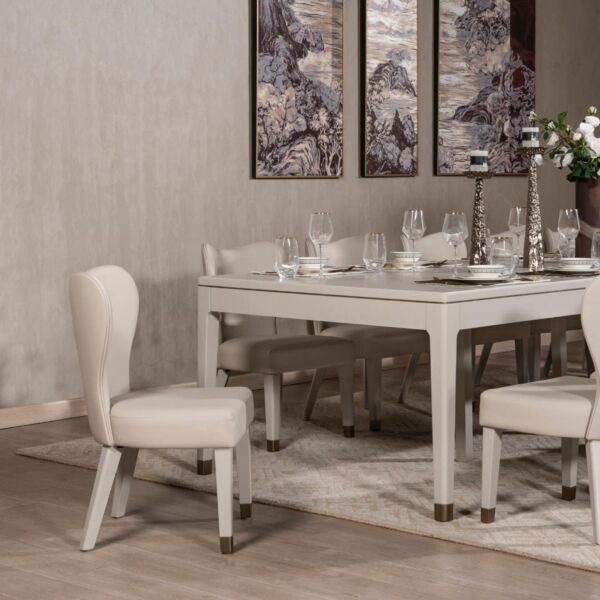 طقم طاولة طعام وكراسي ل 12 شخص روفر - بيج