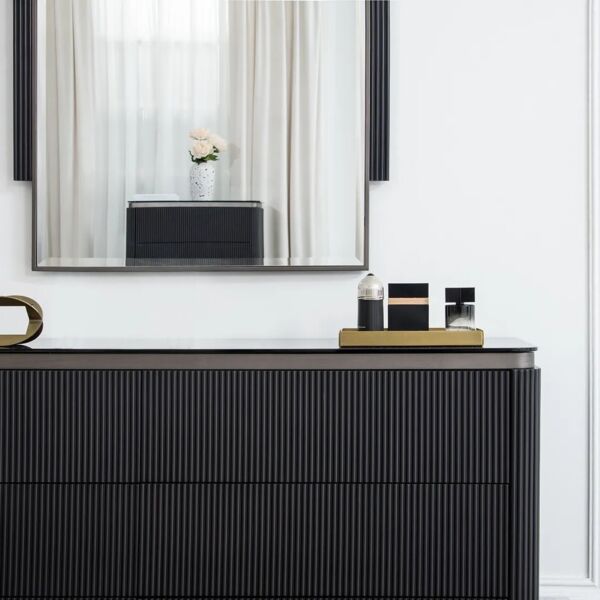 تسريحة مع مرآة اوريجو - 6 ادراج - اسود