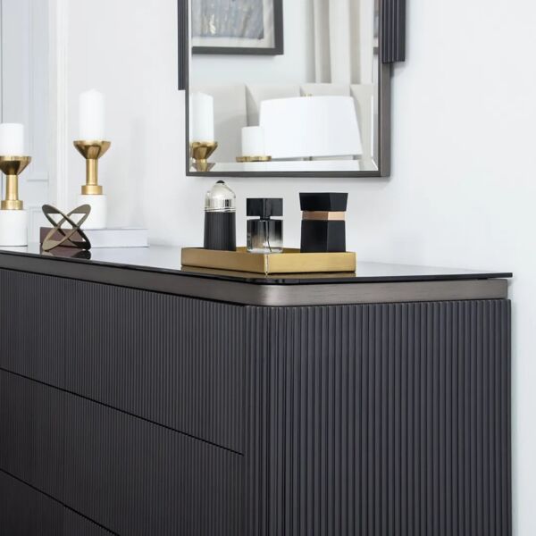 تسريحة مع مرآة اوريجو - 6 ادراج - اسود