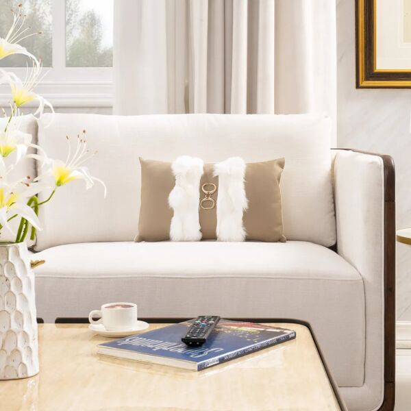 وسادة ديكور منولة - بني وأبيض