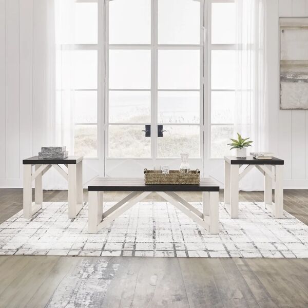 طقم طاولة قهوة وطاولتين جانبيتين دورينسون - أبيض