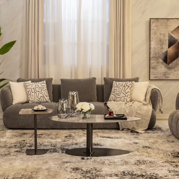 طقم طاولة قهوة وطاولة جانبية زينارا - رمادي واسود