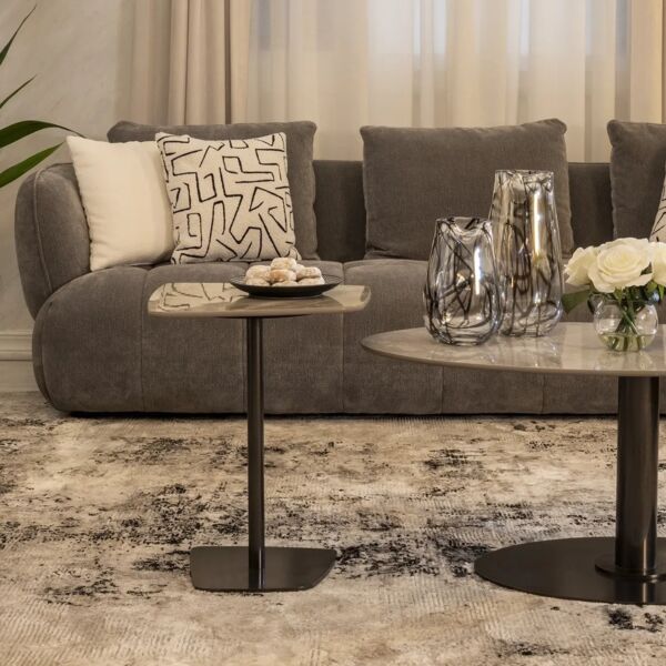 طقم طاولة قهوة وطاولة جانبية زينارا - رمادي واسود