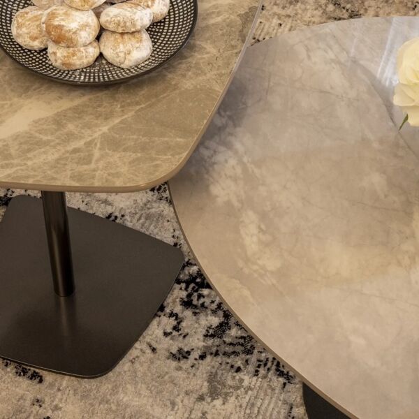 طقم طاولة قهوة وطاولة جانبية زينارا - رمادي واسود