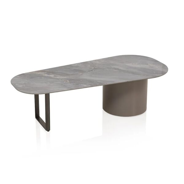 طقم طاولة قهوة وطاولة جانبية ميلا - بيج ورمادي