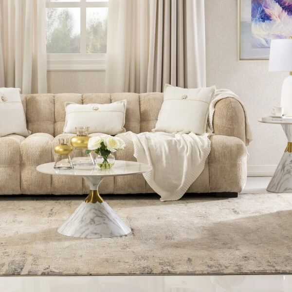 طقم طاولة قهوة وطاولة جانبية 2 قطعة تينا