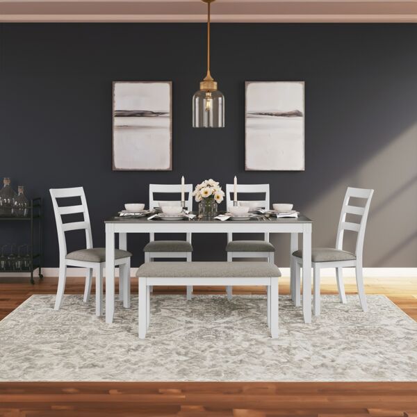 طقم طاولة طعام ستونهولو - 4 كراسي - رمادي وابيض