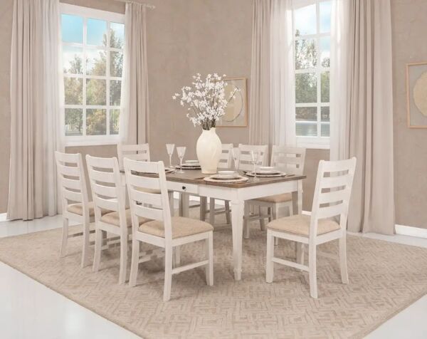 طقم طاولة طعام تيلفا - 8 كراسي - بني وابيض