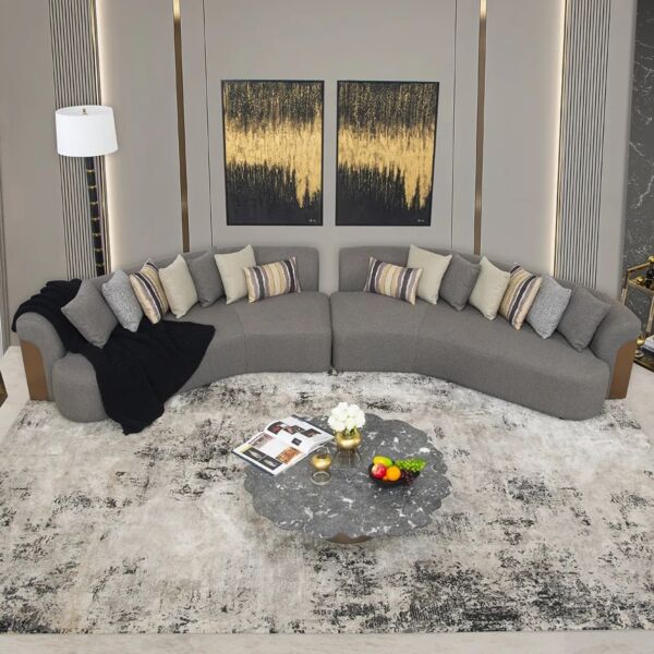 كنب زاوية 2 قطع موود - رمادي غامق وذهبي