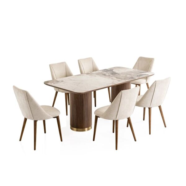 طقم طاولة طعام إيليفا - 6 كراسي - بيج وبني غامق