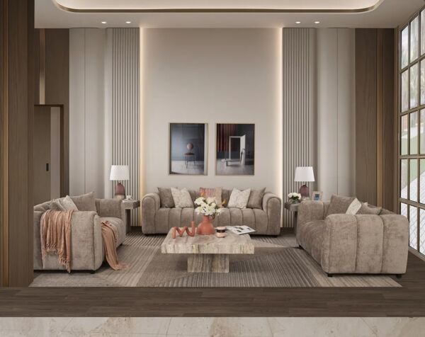 طقم كنب ديلي - 3 قطع - بيج