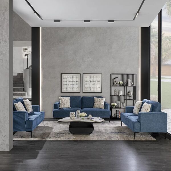 طقم كنب كونتراو - 3 قطع - ازرق