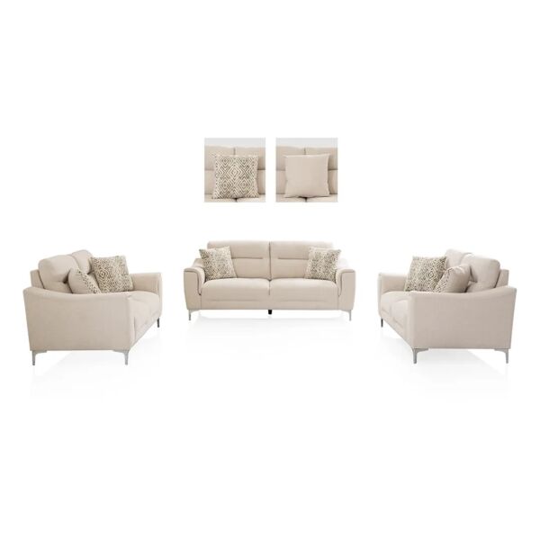 طقم كنب صوفان - 3 قطع - بيج