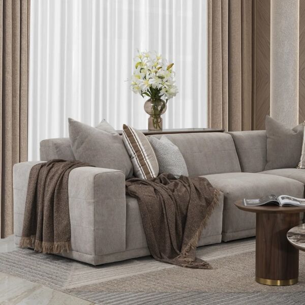 كنب زاوية 6 قطع توبايا - بني فاتح وبيج