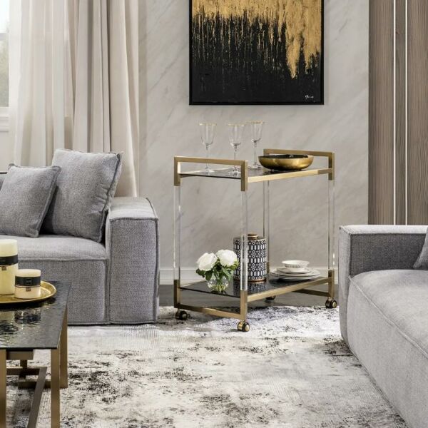 عربة تقديم بافيونا حجم كبير - ذهبي واسود