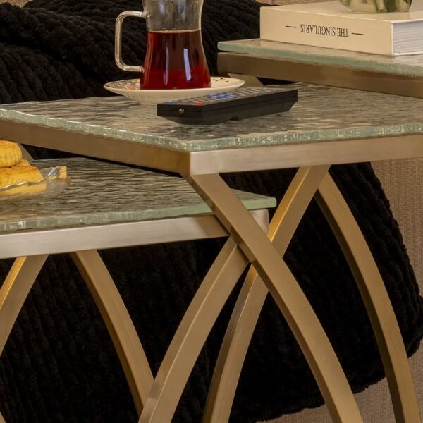 طقم طاولات جانبية متداخلة 3 قطع كولستو - ذهبي