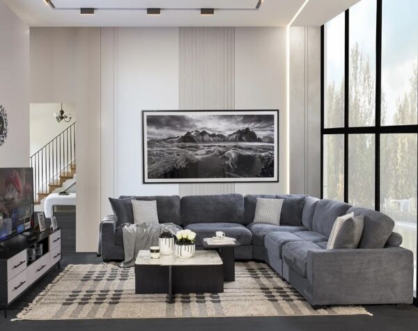 كنب زاوية 5 قطع ستيوارت - رمادي غامق