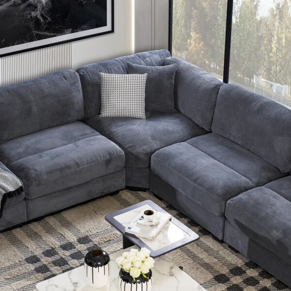 كنب زاوية 5 قطع ستيوارت - رمادي غامق