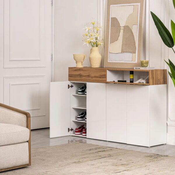 خزانة أحذية 4 ابواب جينيد - أبيض وبني