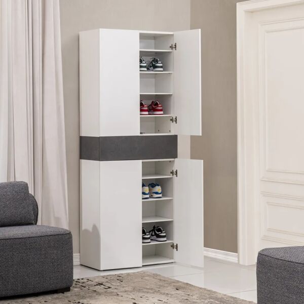 خزانة أحذية 4 ابواب تابولا - أبيض ورمادي