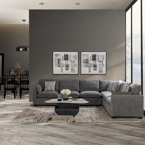 كنب زاوية 6 قطع ساجا - رمادي