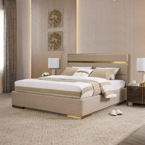 طقم غرفة نوم بيرغو كينغ 180X200 سم شحن لا سلكي - بني وبيج